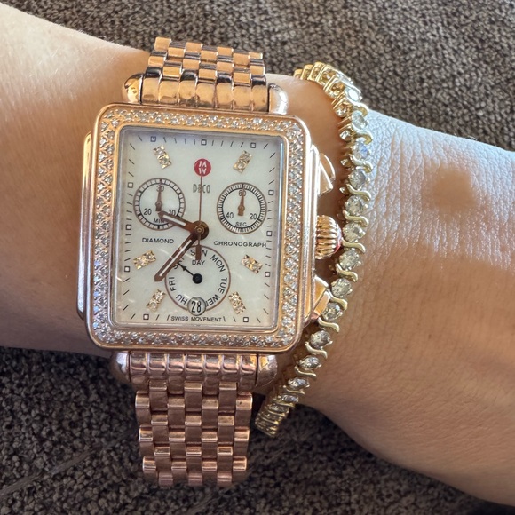 Michele Accessories - Michele Deco Diamond Chronograph Watch Rose Gold | 0.66 CTW | 18mm| 7”